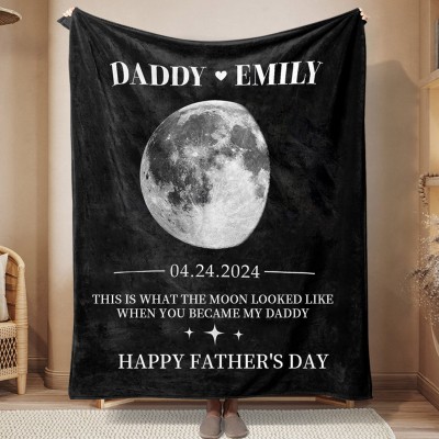 Personalized Moon Phase Blanket with Kids Names Father's Day Gifts New Dad Gift