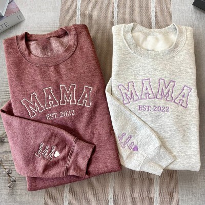 Personalized Mama Embroidered Sweatshirt Hoodie Gift For Mom Grandma Christmas Gifts