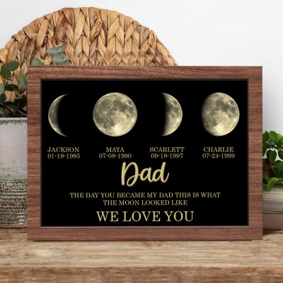 Custom Grandpa Moon Phase Print Wood Frame Sign Meaningful Gift Ideas Father's Day Gift