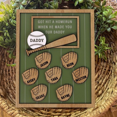 Personalized Baseball Daddy Sign With Kids Dad Gifts from Daughter Sons Unique Father's Day Gift Ideas