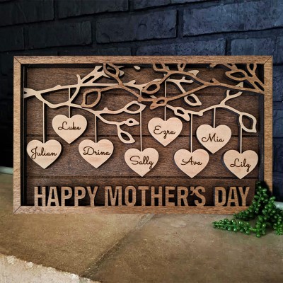 Personalized Family Tree Wood Sign with Engraved Names Gifts for Mom Grandma Christmas Gift Ideas