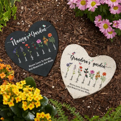 Personalized Grandma's Garden Birth Flower Heart Shape Plaque Gift For Grandma Mom Mother's Day Gift Ideas