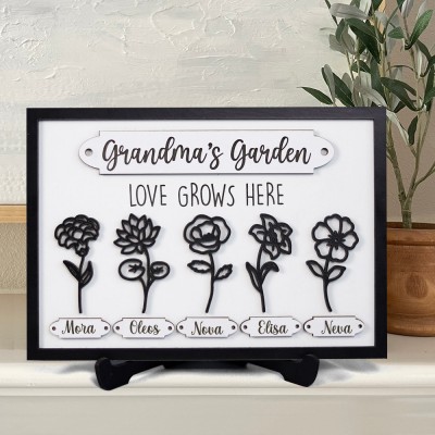 Personalized Grandma's Garden Birth Flower Frame Sign With Grandkids Names Gift For Mom Grandma Mother's Day Gift Ideas