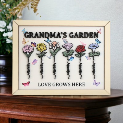 Personalized Grandma's Garden Love Grows Here Birth Flower Frame Names Sign Gifts for Mom Grandma Mother's Day Gift Ideas