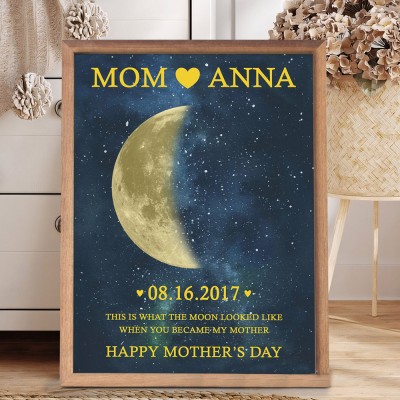 Custom Mom Moon Phase Wood Photo Sign With Date Unique Mother's Day Gift