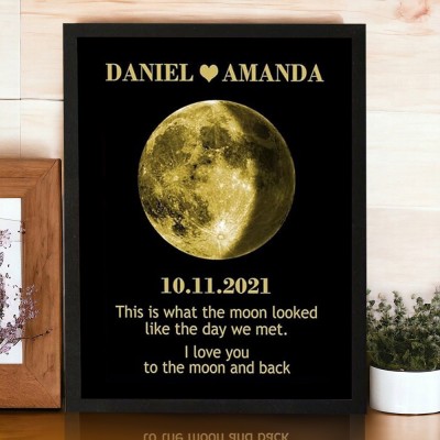 This Is What The Moon Looked Like The Day We Met Personalized Moon Phase Print Frame Gifts for Couple Anniversary Gift 