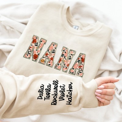 Custom Embroidered Mama Sweatshirt Hoodie with kids Names On Sleeve Mother's Day Gift