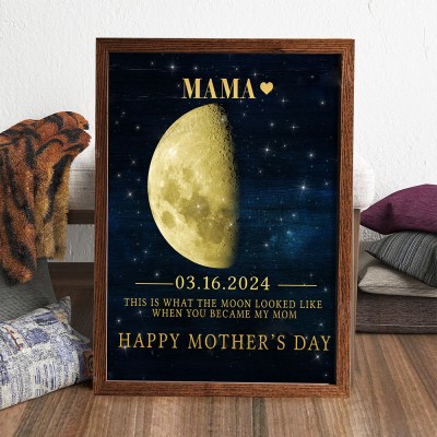 Custom Mama Moon Phase Wood Frame Sign With Date Unique Gifts for Mom Mother's Day Gift Ideas