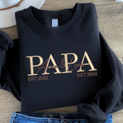 Personalized Embroidered With Kids Names Papa Hoodie Sweatshirt T-shirt Father's Day Gifts