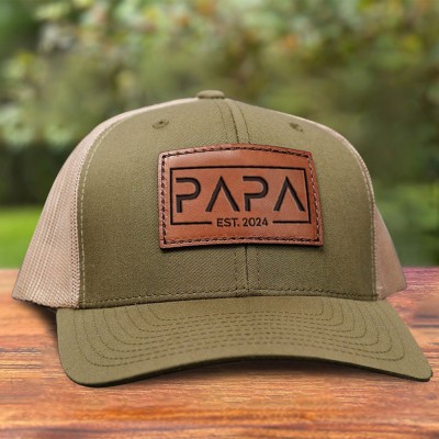 Personalized Real Leather Patch Hat For Papa Snapback Cap With Date Keepsake Gift Ideas For Dad