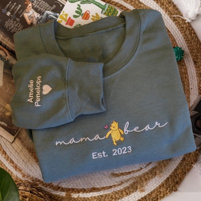 Personalized Mama Bear Embroidered Sweatshirt Hoodie With Names Christmas Gift Ideas