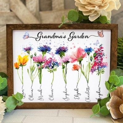 Personalized Mom's Garden Birth Flower Frame Custom Family Name Sign Gifts for Mom Grandma Mother's Day Gift Ideas