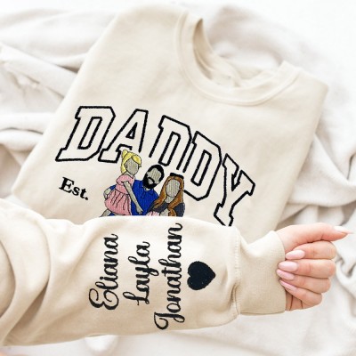 Custom Daddy Family Photo Embroidered Sweatshirt Hoodie Unique Gift For Dad Father's Day Gift Ideas