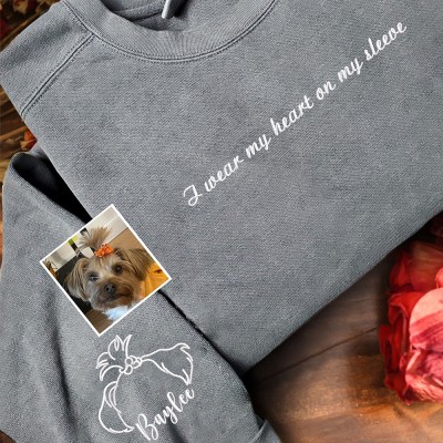 Personalized Embroidered Dog Ears Outline on My Sleeve Sweatshirt Hoodie Unique Gift Ideas For Pet Lovers