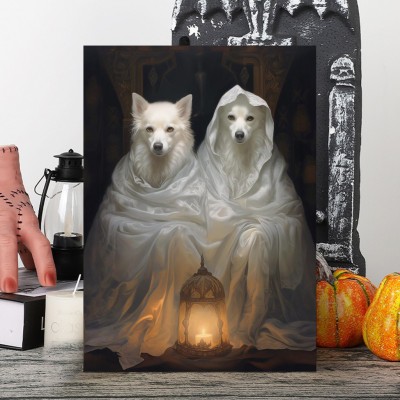 Personalized Halloween Pet Portrait Frame Custom Halloween Poster Funny Wall Art for Pet Lovers Memorial Gifts