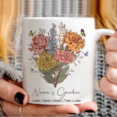 Custom Mom's Garden Birth Flower Bouquet Mug Mother's Day Gift Personalized Keepsake Gift For Mom Grandma