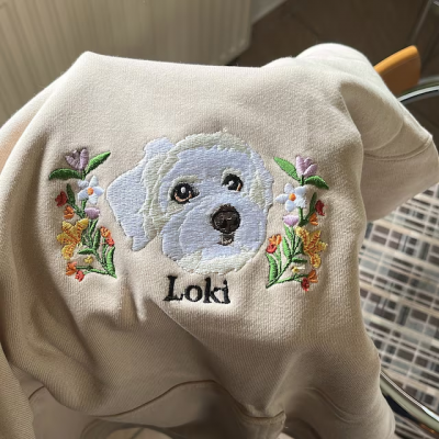 Personalized Embroidered Dog Photo Sweatshirt Hoodie With Pet Name Pet Lovers Gift Ideas Unique Gift for Her