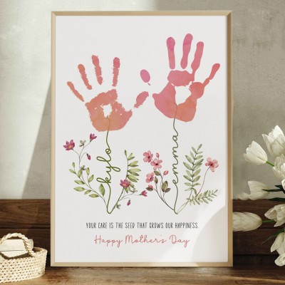 We Grow Because Of You Custom DIY Handprint Frame Sign Keepsake Gift Mother's Day Gift Ideas