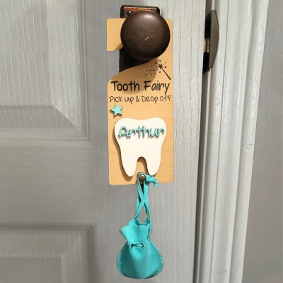 Personalized Tooth Fairy Door Hanger with Pouch Keepsake Gift for Kids Baby Shower Gift