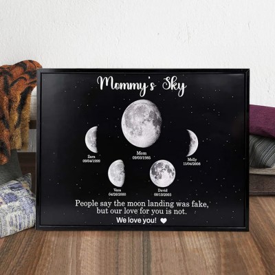 Personalized Mommy's Universe Moon Phase Print Frame For Mother's Day Gift Family Keepsake Gifts