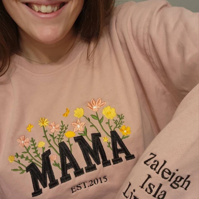 Custom Mama Flower Grass Embroidered Sweatshirt Hoodie Mother's Day Gift Nice Gift For Mom Grandma