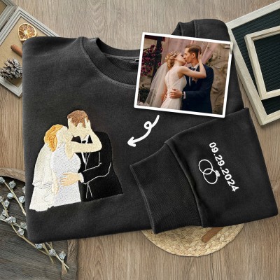 Personalized Photo Embroidered Couple Sweatshirt Hoodie Anniversary Gift Ideas Love Gifts