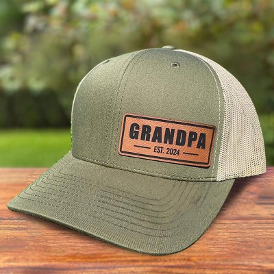 Personalized Papa Snapback Cap Real Leather Patch Hat for Papa New Dad Gift Ideas