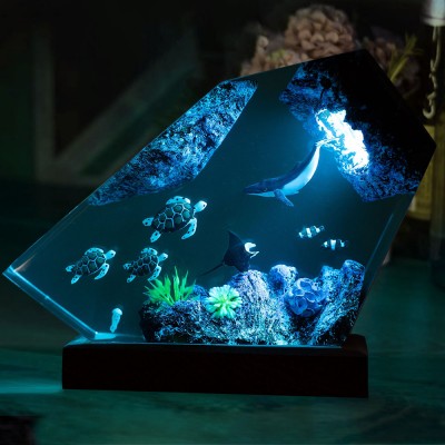 Humpback Whale and Turtle Resin Wood Lamp Manta Ray and Jellyfish Night Light Christmas Gifts Birthday Gift Ideas