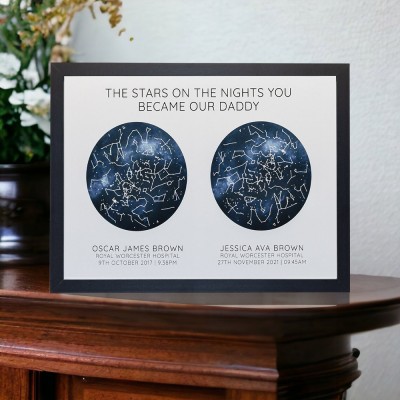 The Stars on The Night You Became Our Daddy Personalized Star Map Frame Sign for Dad Christmas Gifts