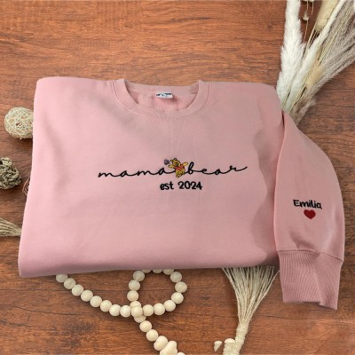 Custom Mama Bear Embroidered Sweatshirt Hoodie With Date Unique Gift For Mom Christmas Gift Ideas