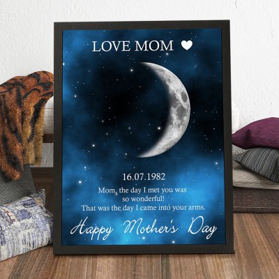 Personalized Love Mom Moon Phase Wood Photo Frame Unique Mother's Day Gift