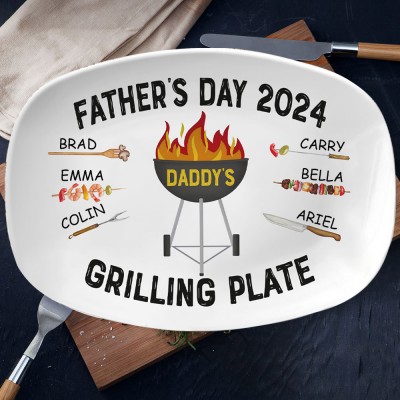 Personalized BBQ Grilling Plate With Kids Names Father's Day Gift Ideas Family Keepsake Gift For Dad