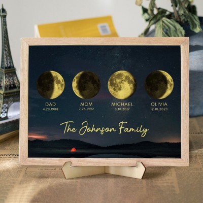 Custom Family Moon Phase Photo Sign Wood Frame Personalized Keepsake Gifts For Mom Grandma