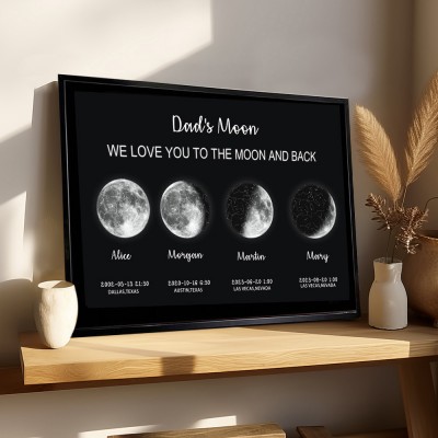 Personalized Dad's Moon Phase Print Frame Sign Perfect Gift Ideas Father's Day Gifts