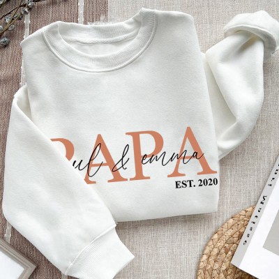 Custom Papa Embroidered Sweatshirt Hoodie T-shirt With Date Meaningful Family Gift For Dad Father's Day Gifts