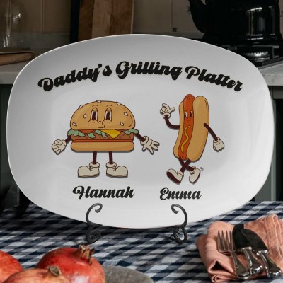 Custom Dad's Grilling Platter With Kids Names Unique Father's Day Gift Ideas