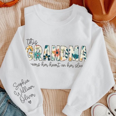 Personalized Embroidered Grandma Sweatshirt Hoodie with kids Names Mother's Day Gift