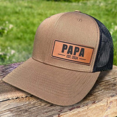 Custom Papa Snapback Cap With Date Real Leather Patch Hat Unique New Dad Gift Ideas