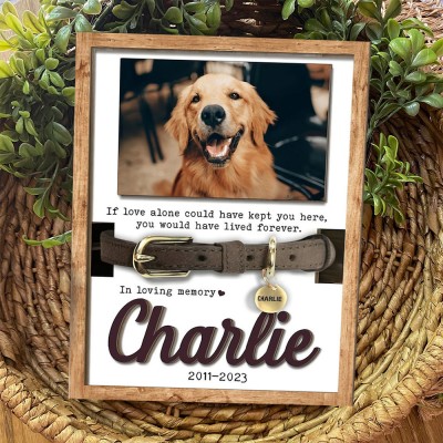 Personalized Dog Memorial Frame with Photo Pet Collar Holder Wooden Sign Keepsake Gift for Pet Lover