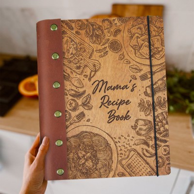 Personalized Leather Bound Journal Recipe Book Wooden Cover Notebook for Mom Christmas Gift Ideas