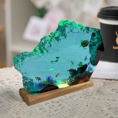 Mermaid and Turtle Resin Night Light Resin Wood Lamp Birthday Gift Christmas Gift Ideas