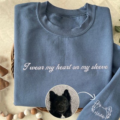 I Wear My Heart on My Sleeve Personalized Embroidered Dog Ears Outline Sweatshirt Hoodie Birthday Gifts for Pet Lover