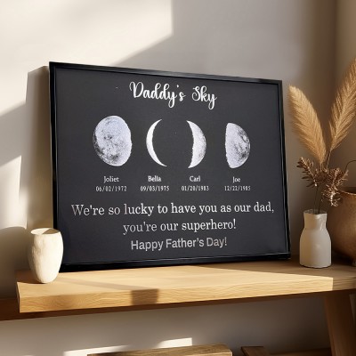 Personalized Daddy's Universe Moon Phase Wooden Frame Family Keepsake Gifts Father's Day Gift Ideas