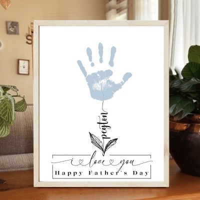 Personalized DIY Handprint Wooden Frame With Kids Names Father's Day Gift Ideas GIft For New Dad