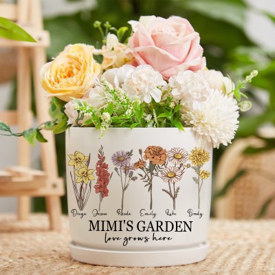 Custom Mom's Garden Art Print Birth Flower Plant Pot With Kids Name Warm Gift for Mom Grandma Mother's Day Gift Ideas