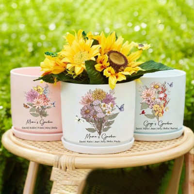 Custom Mom's Garden Birth Flower Outdoor Pot Heartful Gift for Mom Grandma Mother's Day Gifts