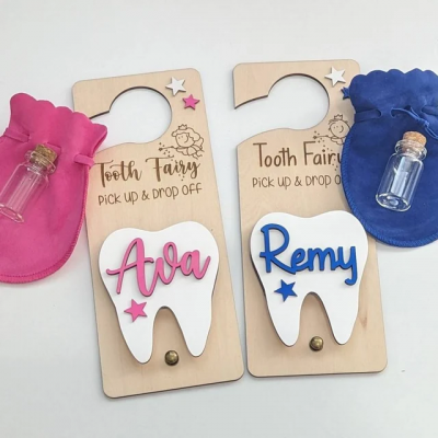 Personalized Tooth Fairy Door Hanger with Pouch Keepsake Gift for Kids Baby Shower Gift