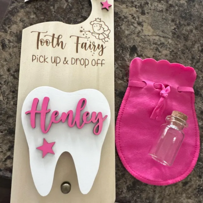 Personalized Tooth Fairy Door Hanger with Pouch Keepsake Gift for Kids Baby Shower Gift