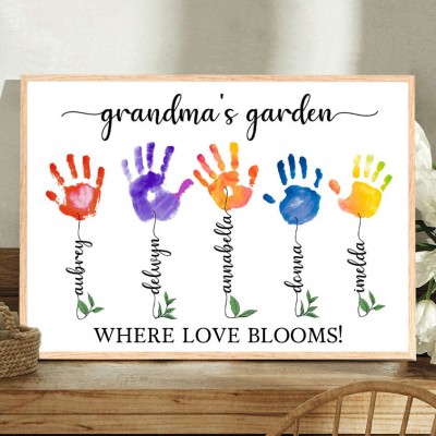 Personalized Grandma's Garden Where Love Blooms DIY Handprint Frame Mother's Day GIft Ideas