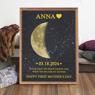 Personalized Mom Moon Phase Photo Sign Wood Frame With Date Meaningful Mother's Day Gift